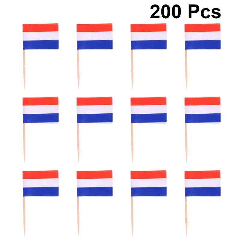 

200pcs Dutch Toothpick Flag Picks Flag Food Toothpicks Party Accessory Netherlands Toothpick Flag (3.5 X 6.5 CM)
