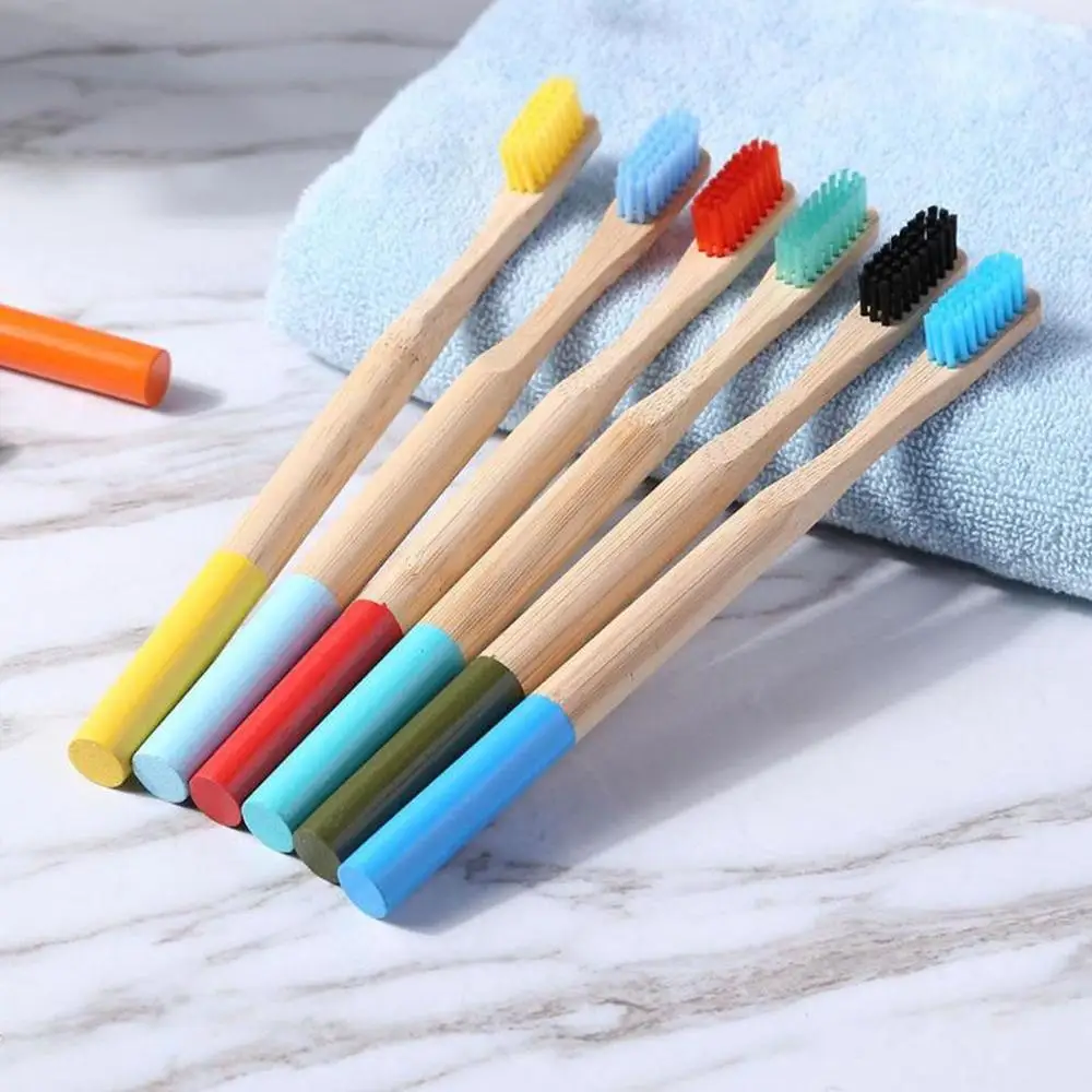 5 шт. Радуга зубная щетка из натурального бамбука Эко дружественных мягкой