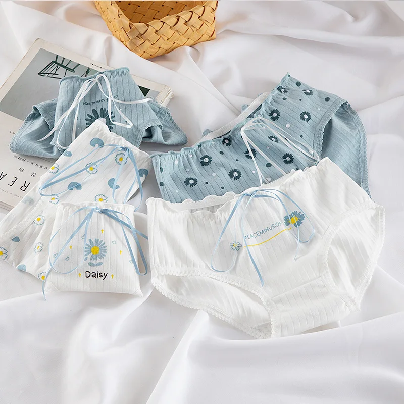 

LESIDA High Quality 6pcsset Lingerie Girl Daisy Panties Soft Cotton Underwear Blue Briefs Girls Pants Sexy Lingerie