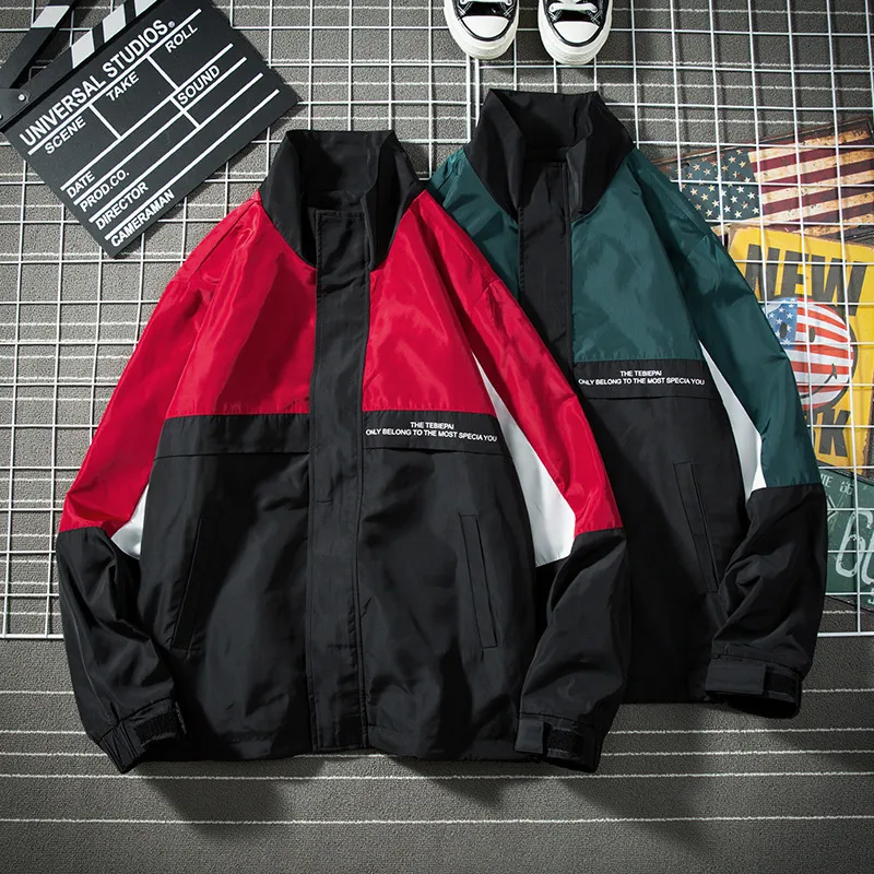 

Мужская ветровка в стиле хип-хоп, осенняя модная повседневная свободная Мужская куртка в стиле пэчворк, спортивная куртка-бомбер, 2022