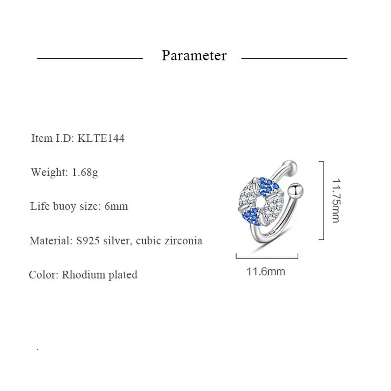 Серебряные серьги клипсы KALETINE с синим камнем без проколов подарок на день