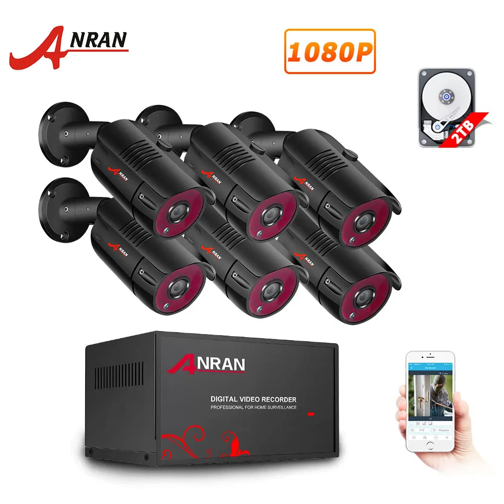 8CH NVR 6 Cameras ANRAN 4CH/8CH CCTV Системы 8 шт. 1080P Открытый Защита от атмосферных воздействий Камера AHD DVR Kit День/Ночь Камера видеонаблюдения Системы - Цвет: 8CH NVR 6 Cameras