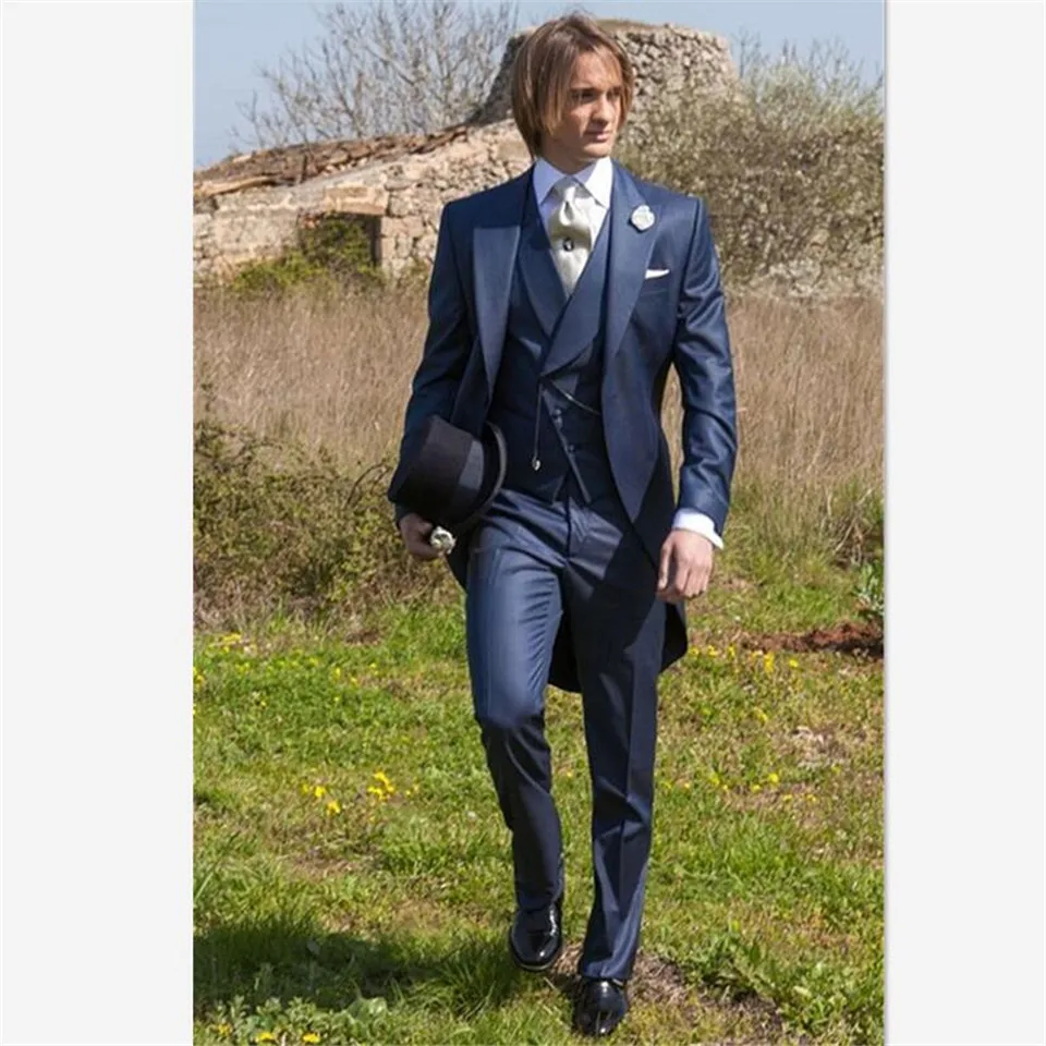 Индивидуальный темно синий костюм мужской фрак жениха Свадебные костюмы для
