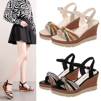 summer 2021 fashion bow decoration womens shoes casual wedge sandals