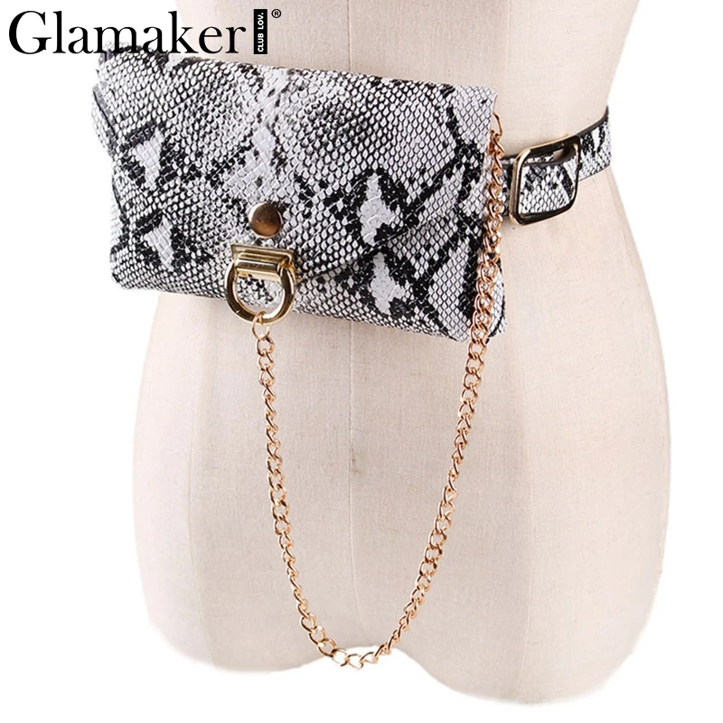 Glamaker винтажный снэк-принт пояс с сумкой из искусственной кожи Женский широкий ремень для платья сексуальный черный цепочка широкий пояс уличная - Цвет: 2