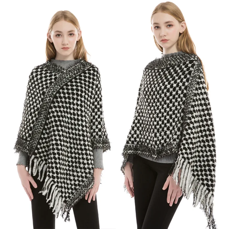 

Autumn Winter Female Cape Beanie Cashmere Pullover Sweater Poncho Elegant Lady's Knit Cloak Ponchos and Capes Coat Plus Size