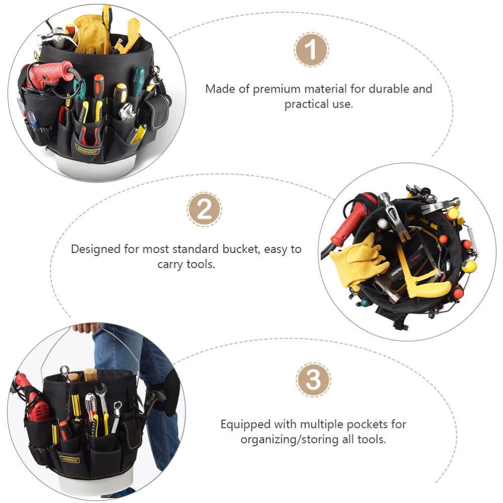 

Portable Oxford Cloth Tool Bucket Bag Hardwares Holder with Multiple Pockets