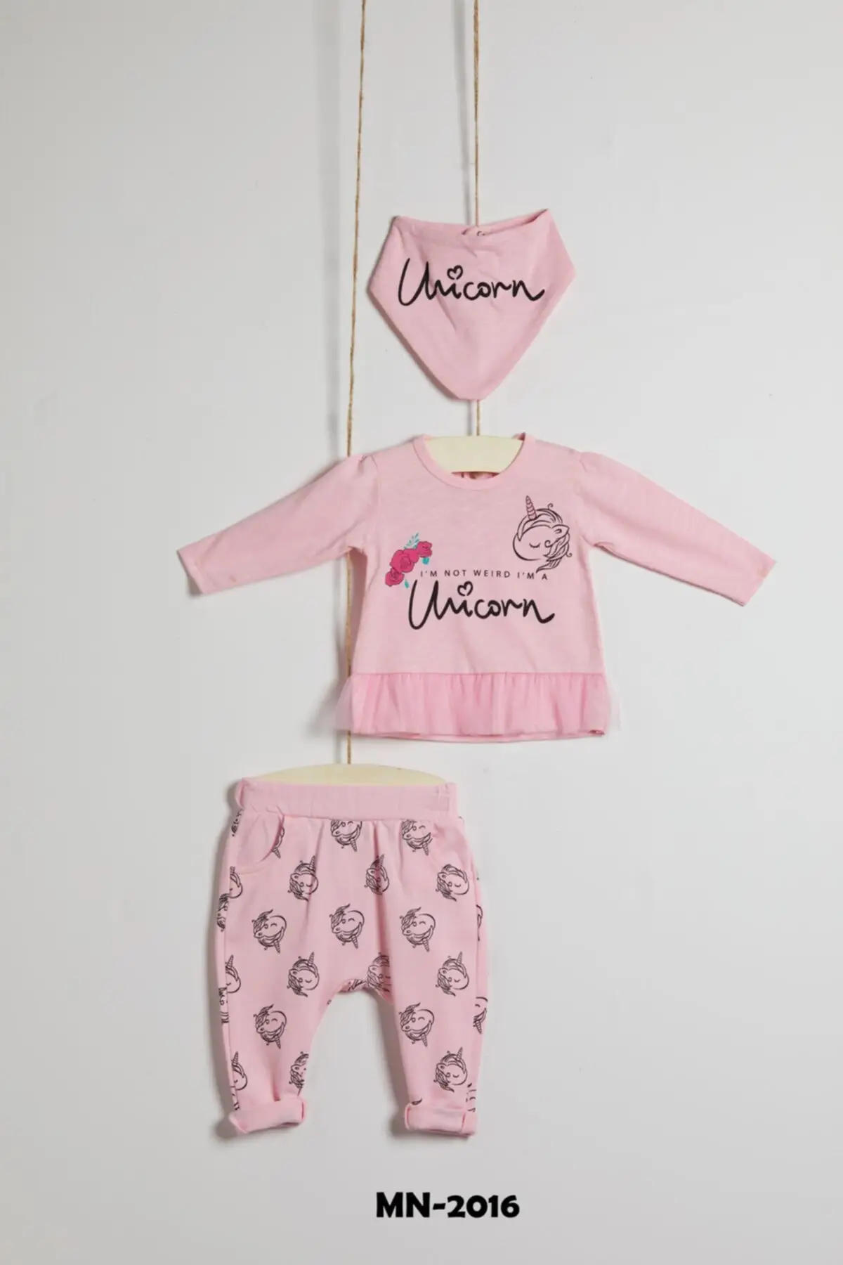 

Miniface 3 PCs Seasonal Suit Printed Cotton Pink Hooded Baby Clothes Sets