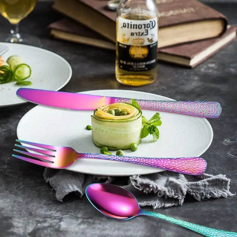 

30pcs Gold Colorful Dinnerware Set Stainless Steel Tableware Set Knife Fork Spoon Flatware Set Dishwasher Safe Cutlery Set