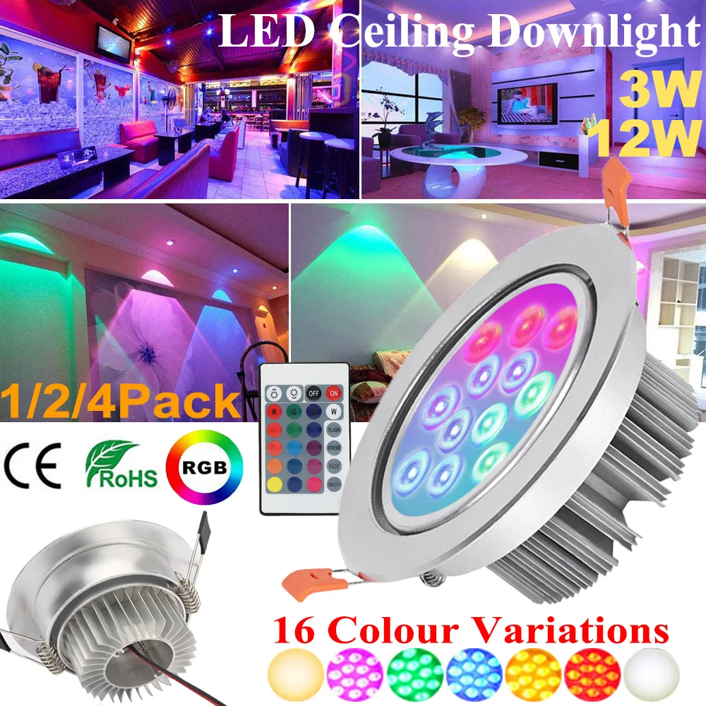 

16 Color Downlight Colorful Lights Led Ceiling Lamp Down Bulb 3W 12W Adjustable Ceiling Spot Lights Bulb With Remote Control D30