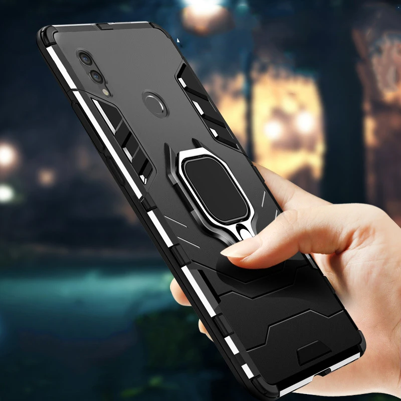Защитный чехол с кольцом на палец для Huawei Honor 10 Lite 8X Note View ударопрочный подставкой