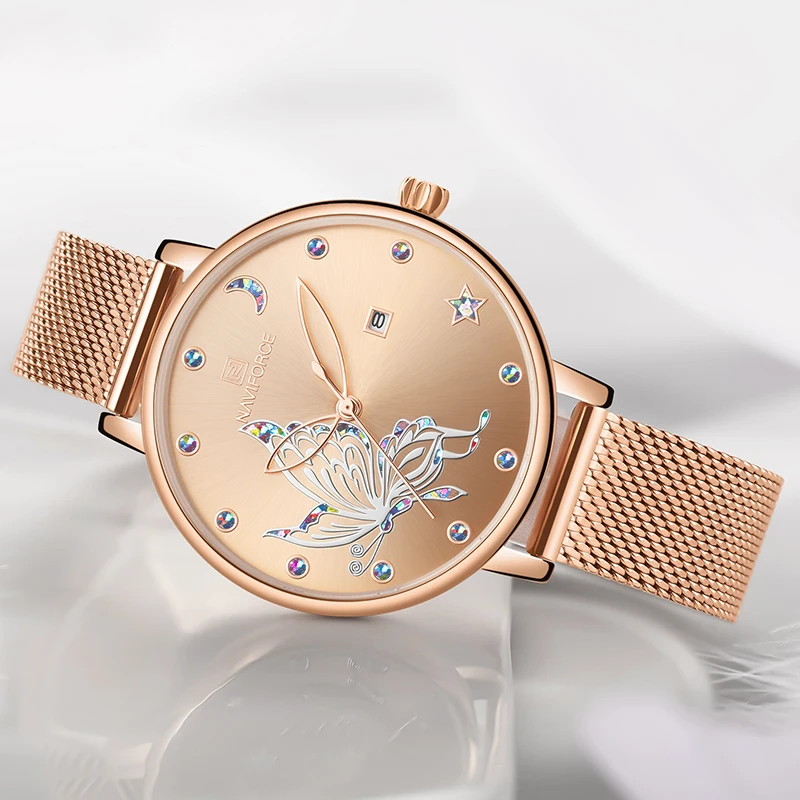 

2021 NAVIFORCE Top Brand Luxury Womens Watches Fashion Business Waterproof Stainless Steel Calendar Quartz Clock Ladies Watches