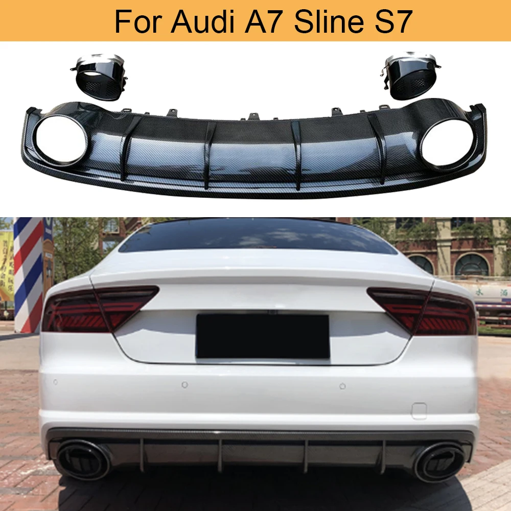 Карбоновый диффузор заднего бампера для Audi A7 Standard Sline S7 2016 2018 PP черный задний с