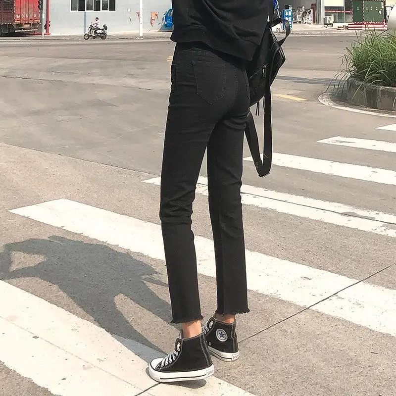 

Jeans female spring and autumn thin high waist Harajuku student BF style Korean versatile SLIM STRAIGHT pants Hong Kong Style