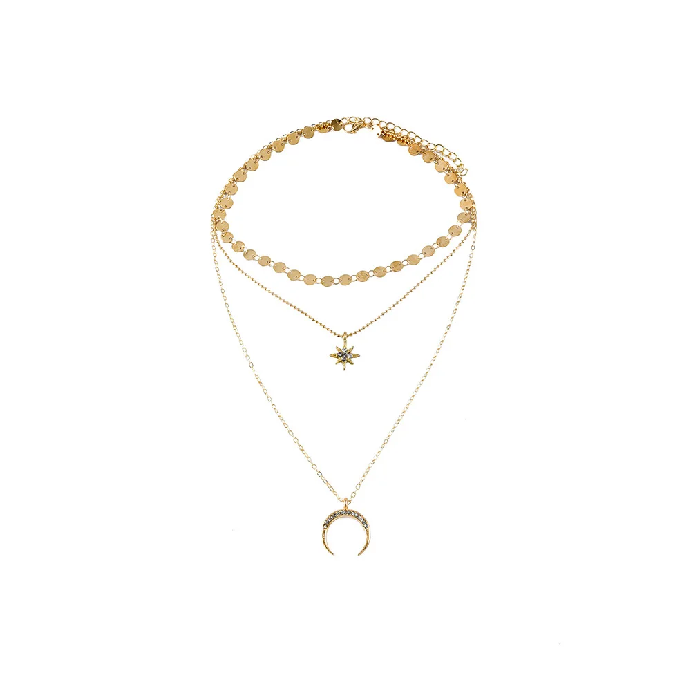 Boho New Fashion Sequin Crystal Sun Horns Pendant Necklaces For Women Vintage 2020 Gold Necklace Multilayer Female Jewelry Gift | Украшения