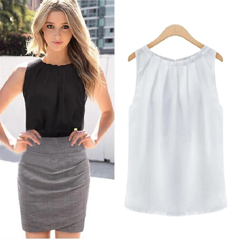 Женские топы и блузки белые черные женские без рукавов рубашки для женщин лето 2018
