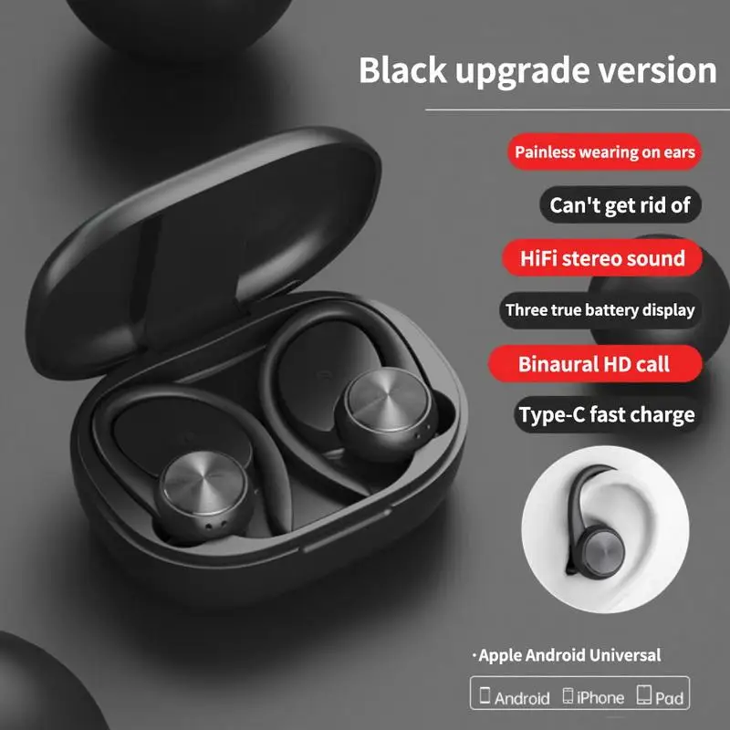 

New R200tws Bluetooth Earphones 5.0 Sports Sweat-Proof Hanging Ear Type LED Digital Display Wireless Headset
