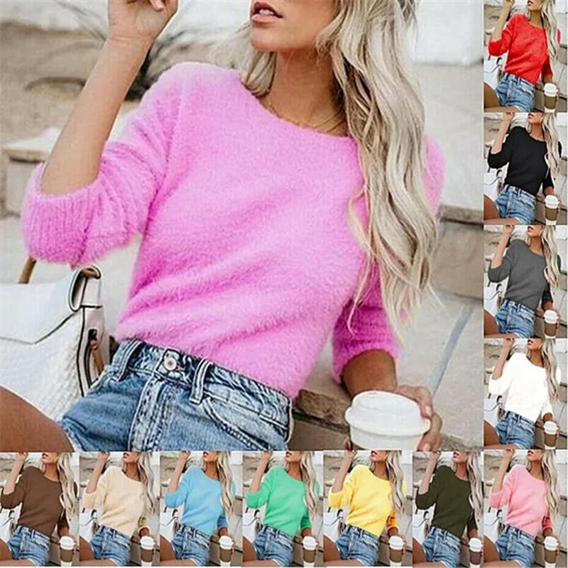 

Bikoles Spring Autumn O Neck Long Sleeve Women's Sweater 2021 New Fashion Solid Cashmere Ladies Knitting Pullover Tops Plus Size