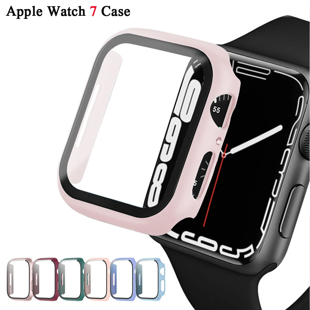 

Glass+Cover for Apple Watch 7 Case 45mm 41mm 38mm 42mm Frame matte hard Cover Case for iwatch 7 6 se 5 4 3 2 Protective Shell