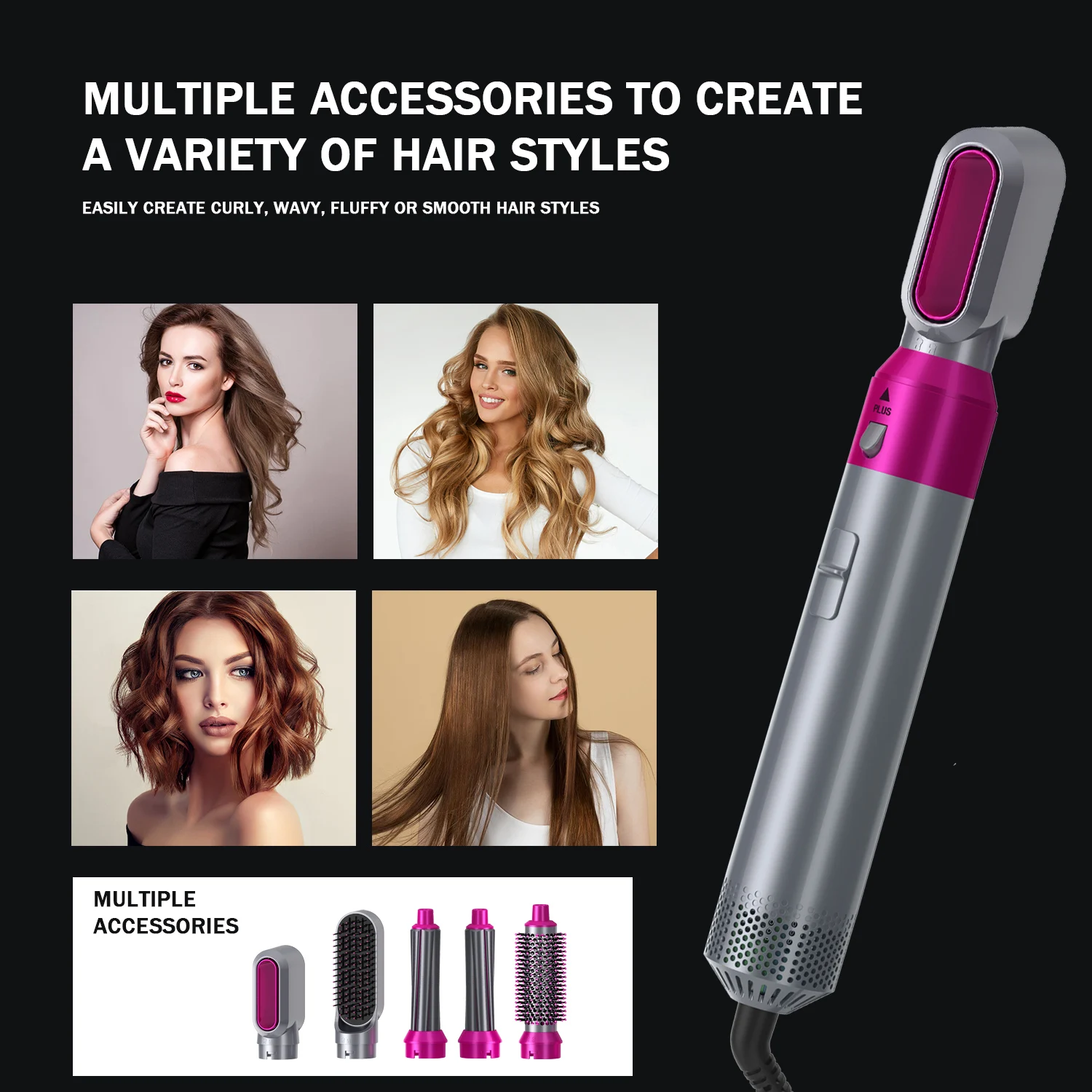 

5 In 1 Hair Dryer Brush Professional Salon Blow Hair Dryers Hot Air Brush Hair Curler Straighten Curling Iron Brush Styling Tool