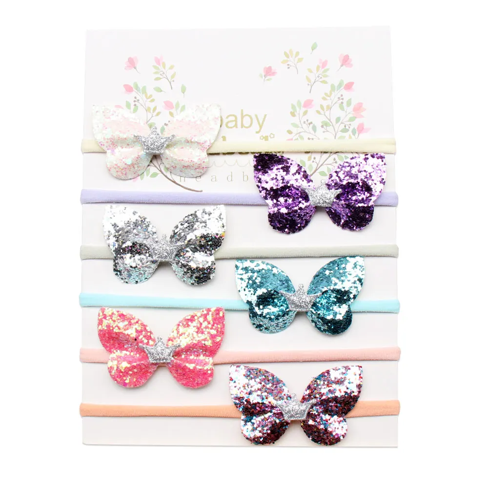 6 шт./компл. бабочки детские ленты для волос девочек модные блестящие аксессуары