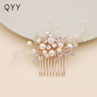 qyy newest flower rhinestone wedding hair accessories rose gold color hair comb bridal headpieces women hairpins