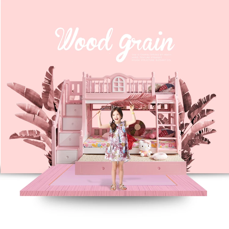 Foshan современная двухъярусная кровать из дуба для детей 3 местная с лестницы