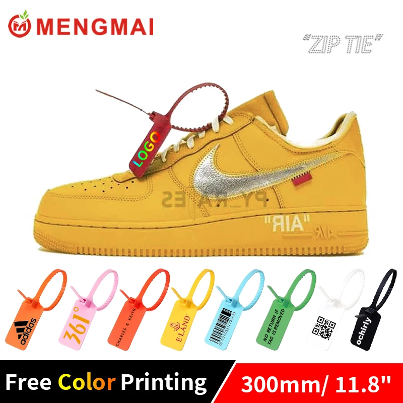 

100 Custom Logo Tag Zip Ties Off Labels White Plastic Security Garment Clothes Shoe Brand Logo Hang Label Tags Seals 300mm/11.8"