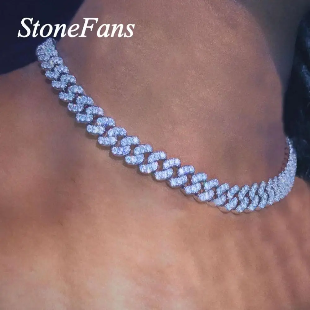 

Роскошное Сверкающее кубинское ожерелье Stonefans 12 мм, ожерелье-чокер для женщин и мужчин, украшение серебряного цвета