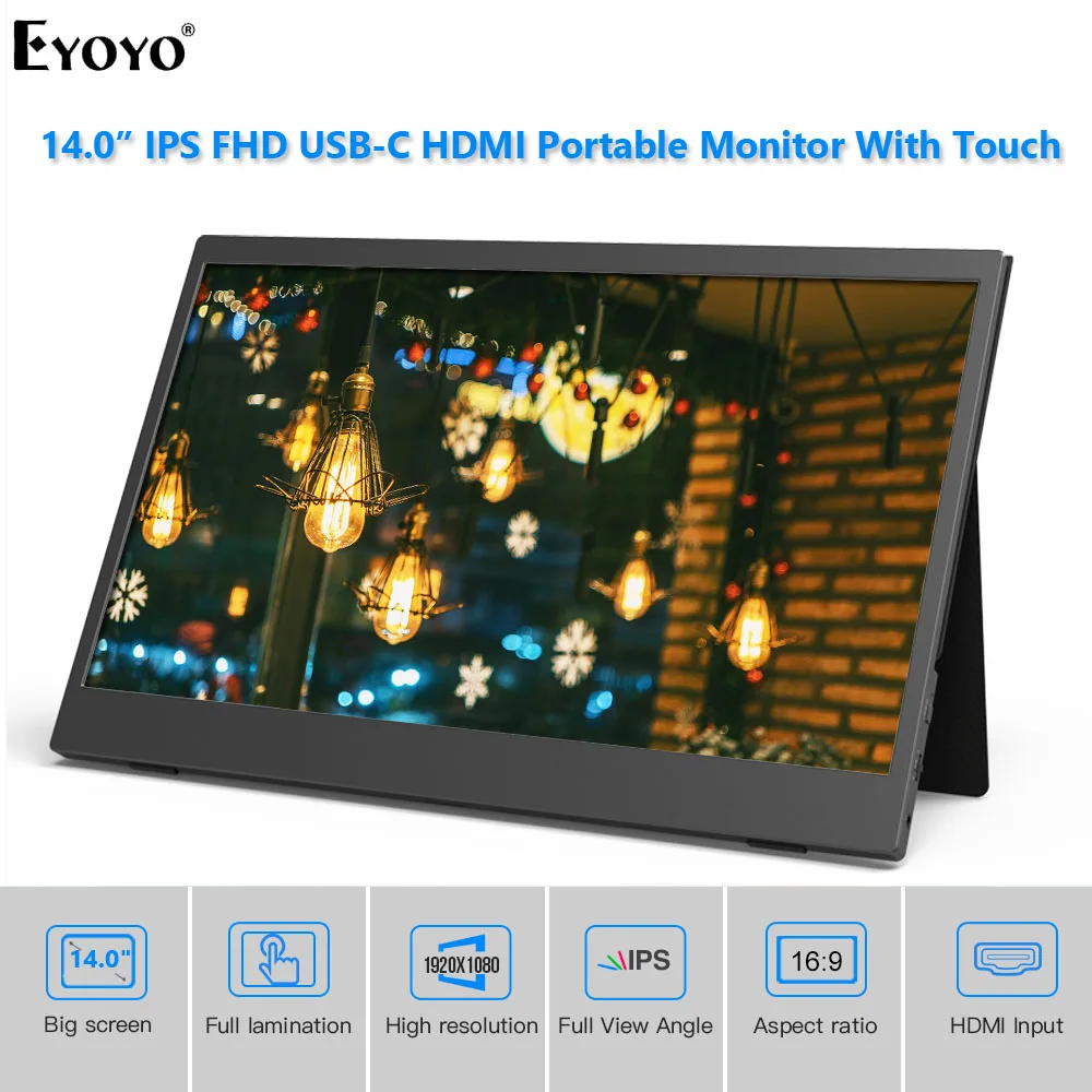 Eyoyo EM14H 14 0 &quotпортативный монитор FHD IPS 1080P сенсорный экран HDMI USB C игровой ПК Дисплей
