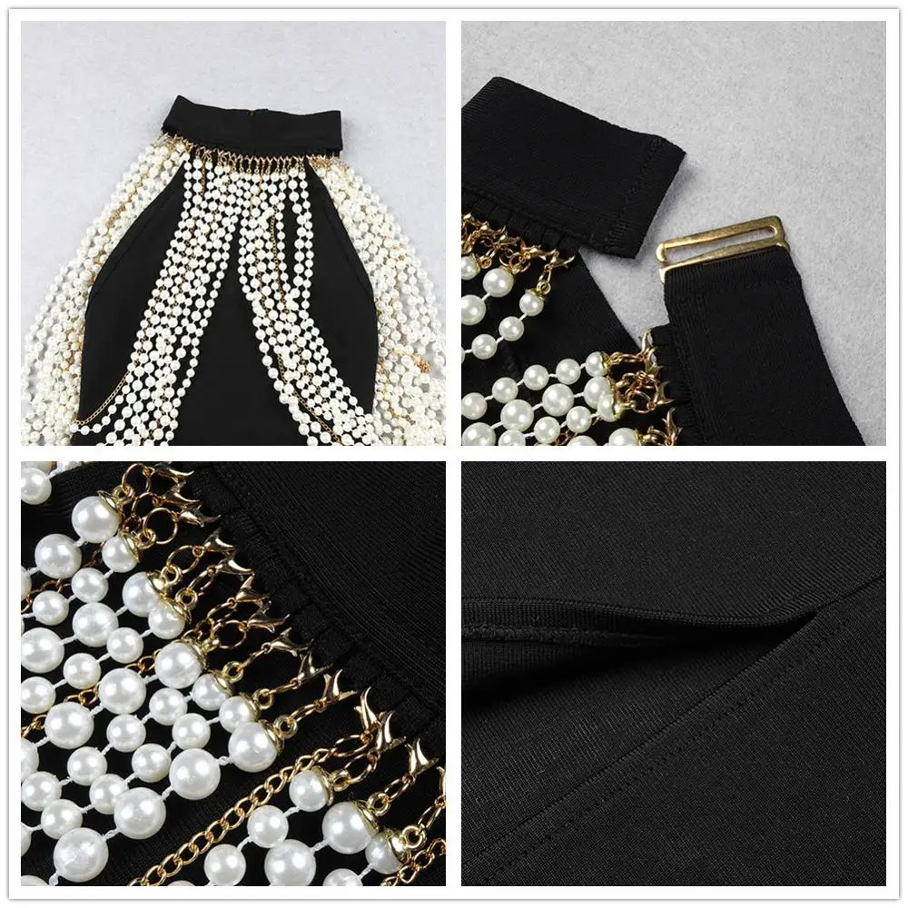 

Women Bandage Dress 2020 New Arrival Sleeveless Black Beading Sexy Ladies Clothes Party Club Celebrity Vestidos