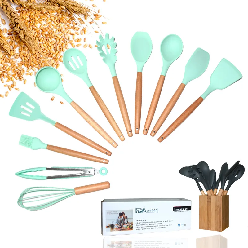 Силиконовая деревянная ручка кухонный набор из 11 антипригарных лопаток