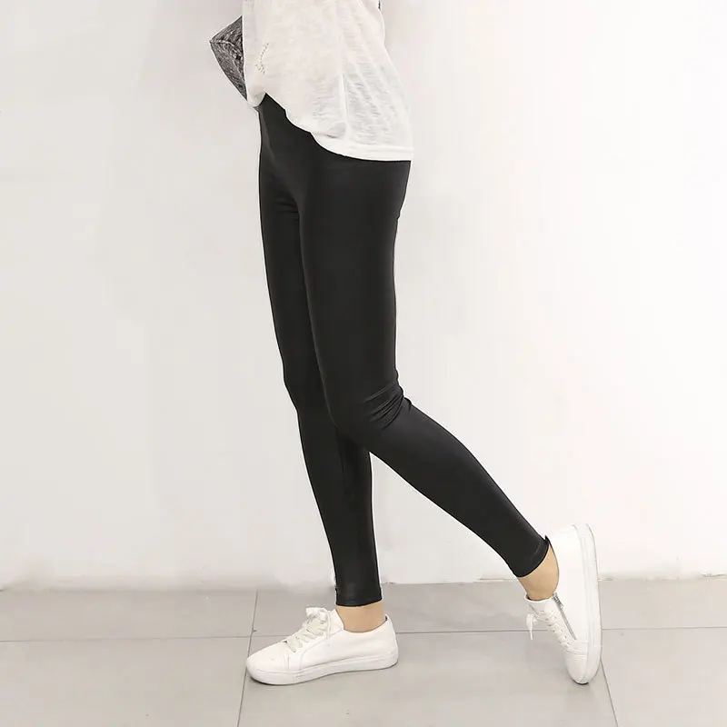 Новая Осенняя мода 2019 из искусственной кожи пикантный тонкий черный Леггинсы