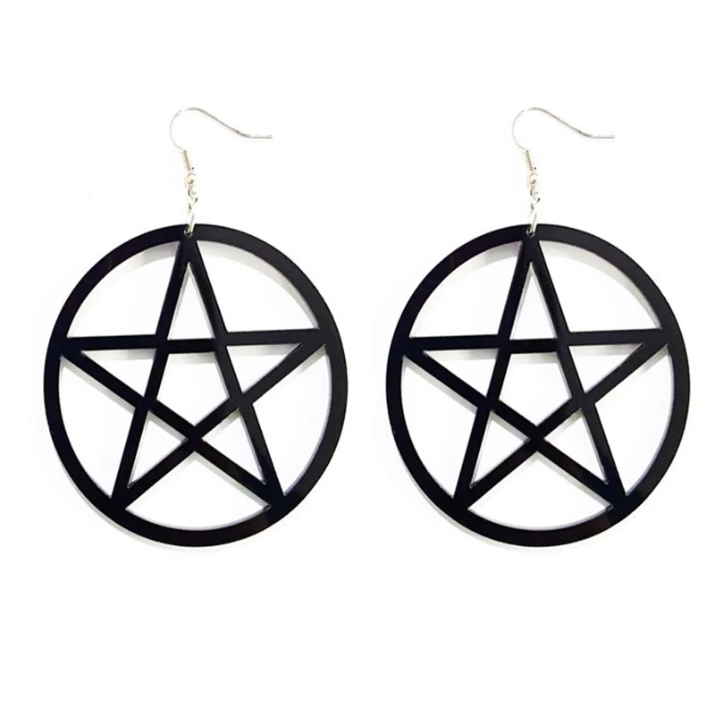 Black Pentacle Нео-готика, Харадзюку стиль перевёрнутый крест серьги пентаграмма модные классические Асимметричная акриловые серьги Для женщин pendientes E18038 - Окраска металла: Black Pentacle
