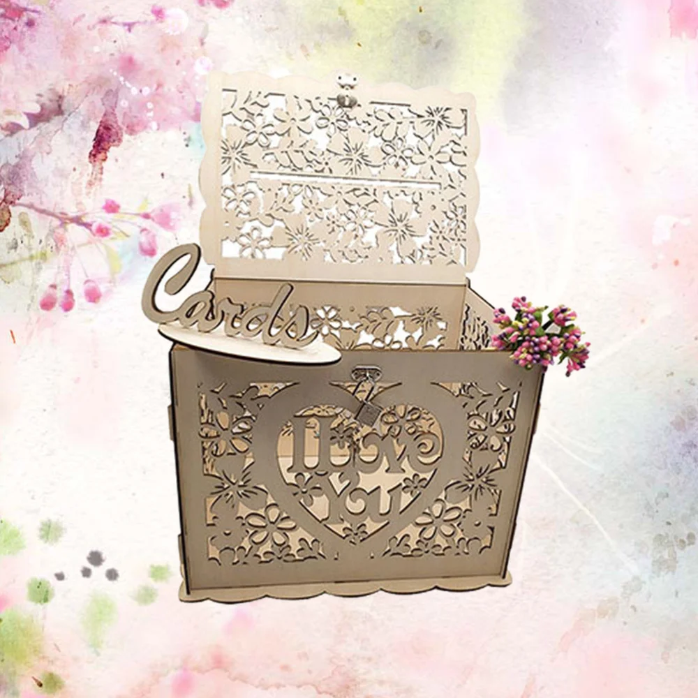 

1PC Wedding Party Box Hollow-out Letter Case Wooden Carved Check-in Box Rustic Storage Container for Banquet Home