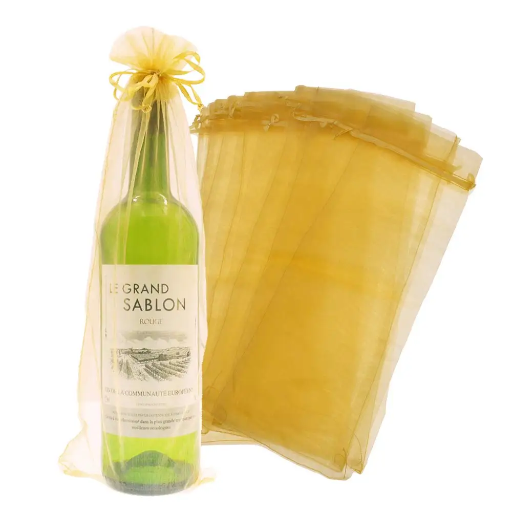 

50pcs Drawstring Organza Wine Bottle Cover Pouch Christmas Wedding Favor Wrap Gift Bags Party Decoration 5.5 x 14.5 Inches