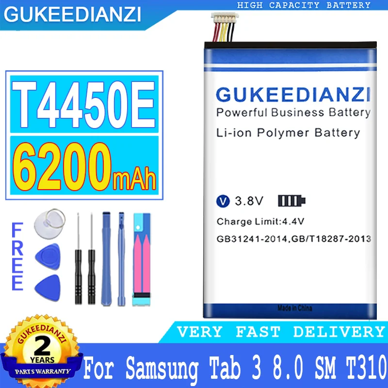 

Аккумулятор GUKEEDIANZI T4450E на 6200 мА · ч для Samsung GALAXY Tab 3 8,0, T310, T315, T311 SM-T310, E0396, E0288, аккумулятор большой мощности