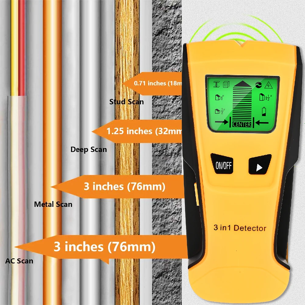 

3 In 1 Metal Gold Finder Wood Studs Detector Electric Box Finder Wall Detectors AC Voltage Live Wire Detect Wall Scanner