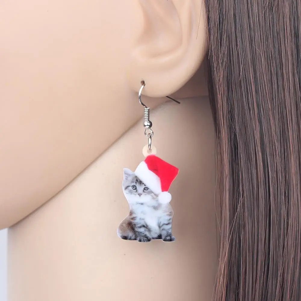 Bonsny акриловые рождественские милые серьги подвески в форме капли с изображением