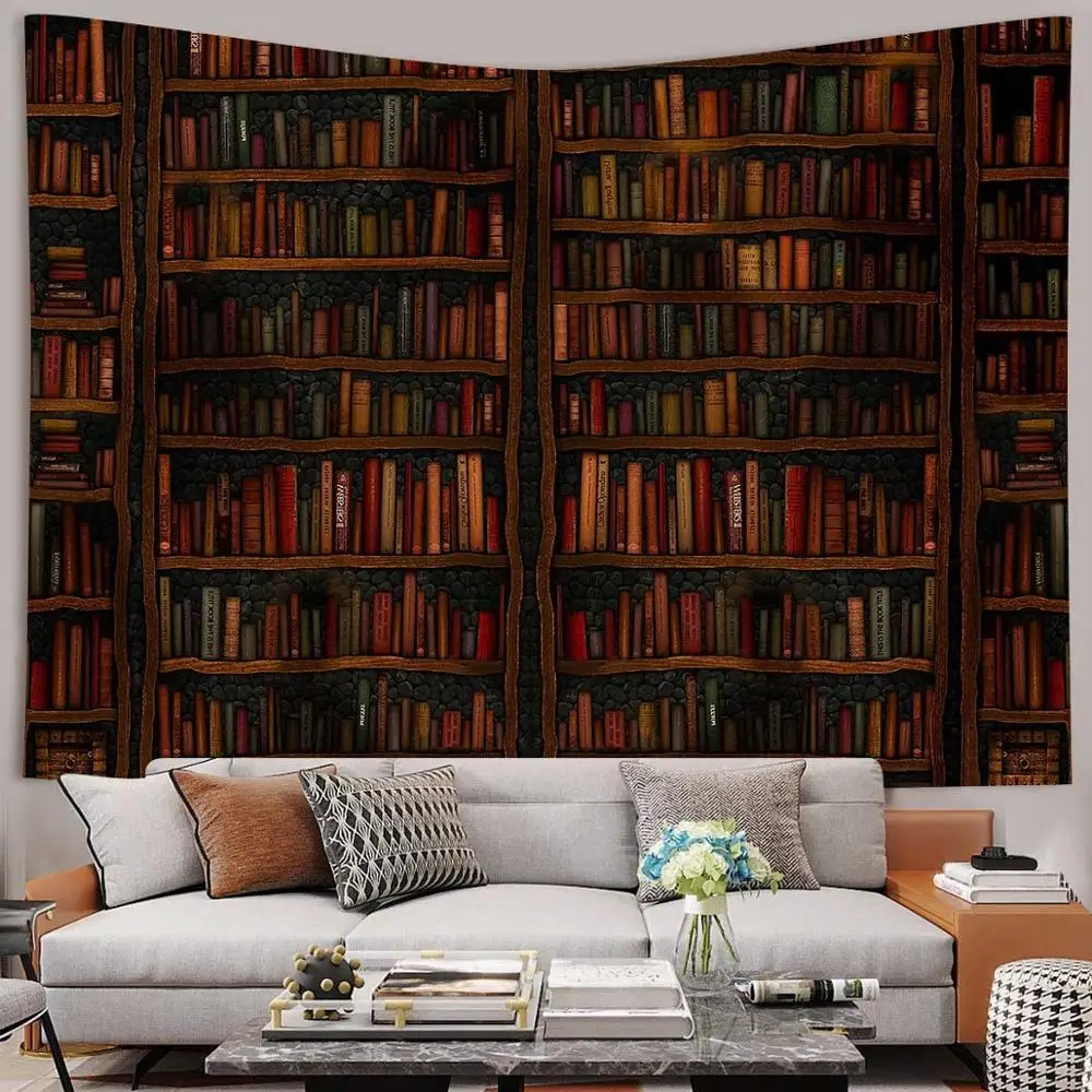 

Simsant Vintage Wooden Library Tapestry Student Study Decor Art Wall Hanging Tapestries for Living Room Home Dorm Decor