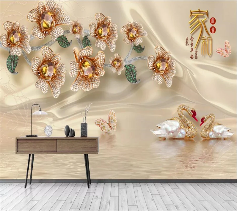 

beibehang Custom wallpaper 3d wall painter and rich jewelry swan mural background wall 5d photo murals 8d decorative wallpaper