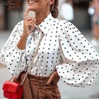 Женская рубашка в горошек, на пуговицах, с рукавами-фонариками, белая, черная, осенняя, размера плюс