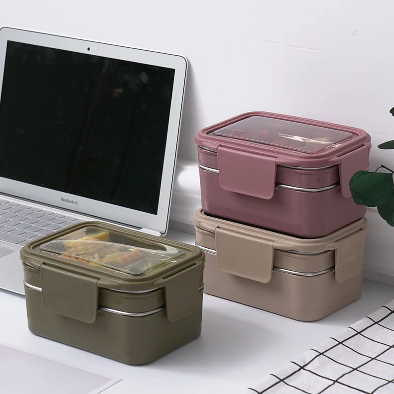 

Portable Double layer Stainless Steel Lunch Box Large Capacity Food Container Bento Lunch Box for Kids School Office