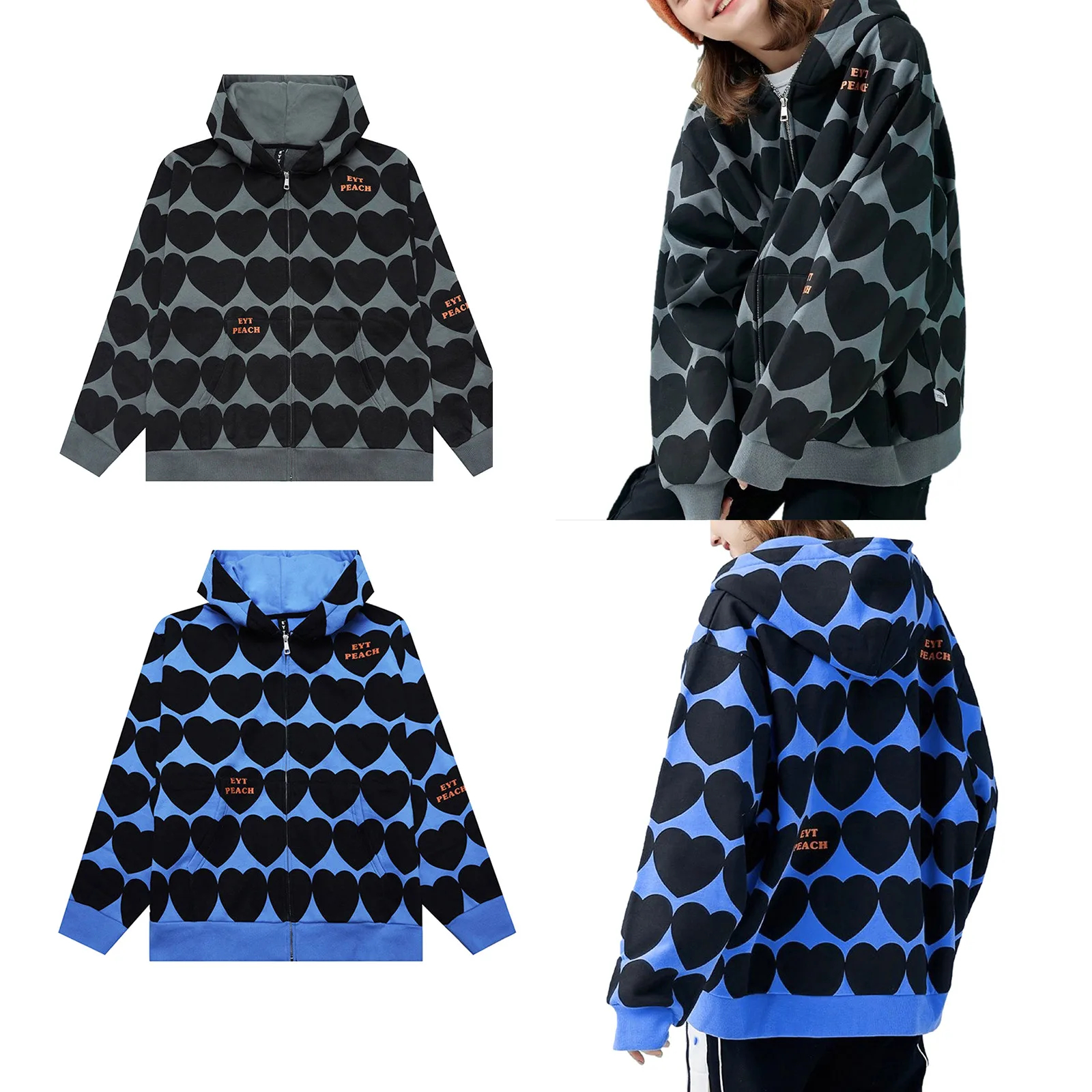 

Новая свободная куртка с капюшоном, свитер, куртка с застежкой-молнией и надписью в форме сердца, красивая нейтральная куртка национальной ...