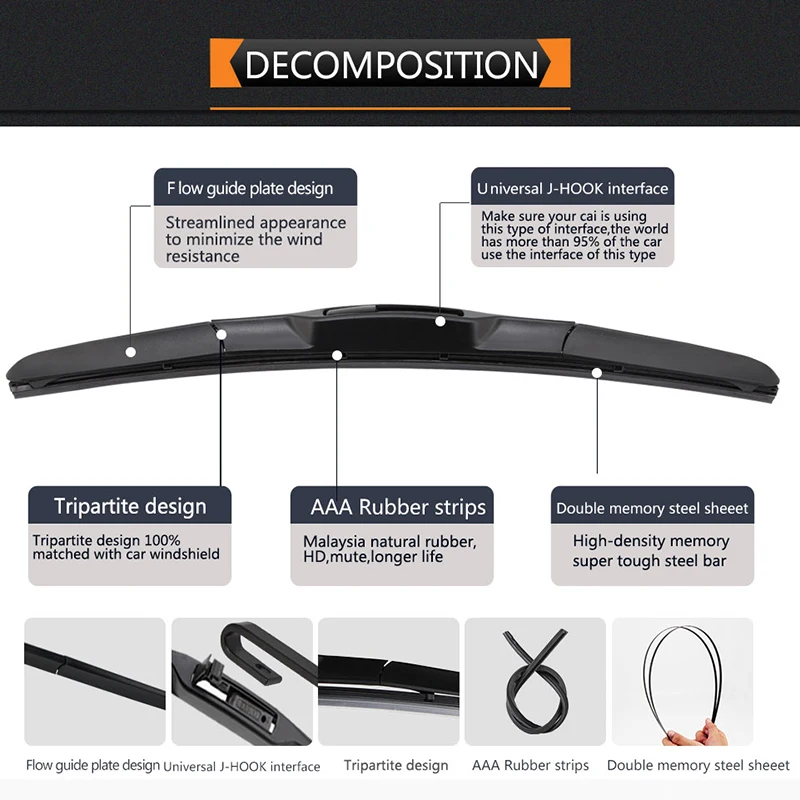 Windshield hybrid wiper blade windscreen car accessories for Honda Civic 7th 8th 9th Generation from 2001 to 2018 Fit Hook | Автомобили и