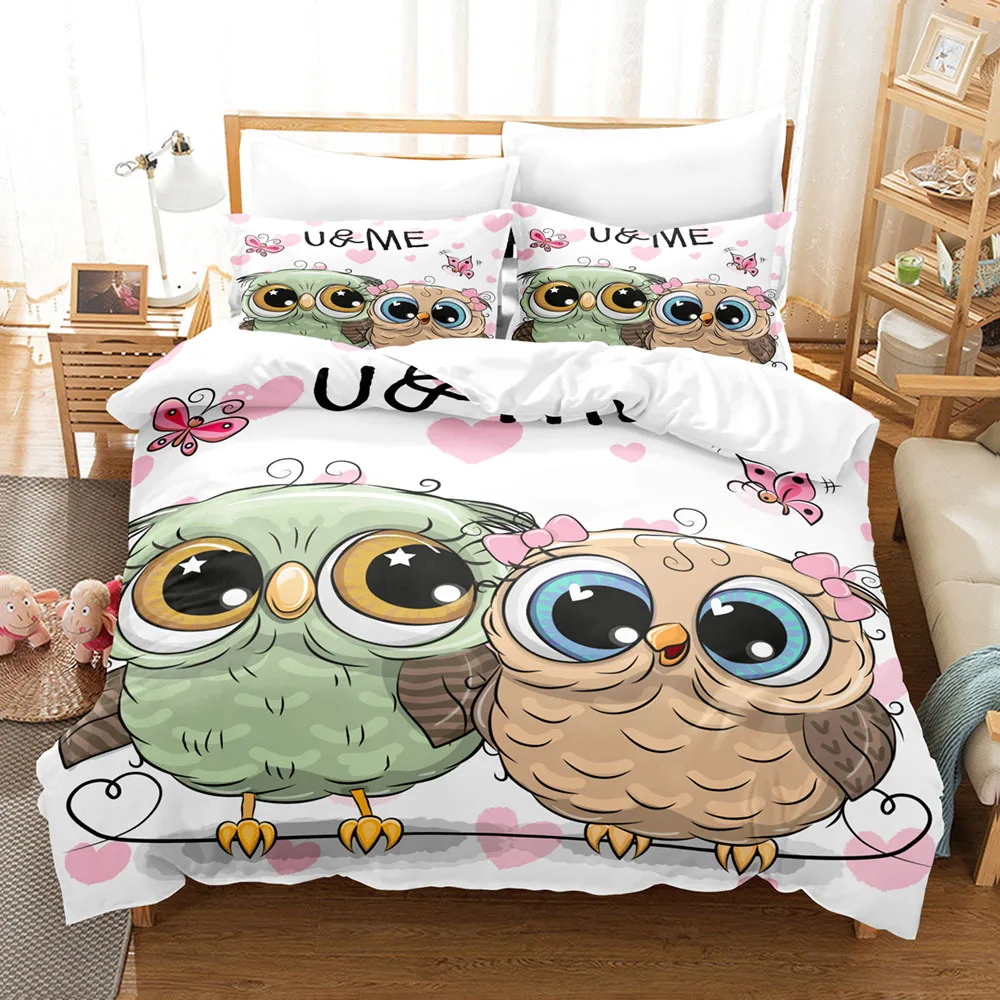 

Cartoon Pink Owl Bedding Set For Girl Kids Teenager Cute Duvet Cover Sets Twin Full Queen King Size Bed Linen Bedclothes