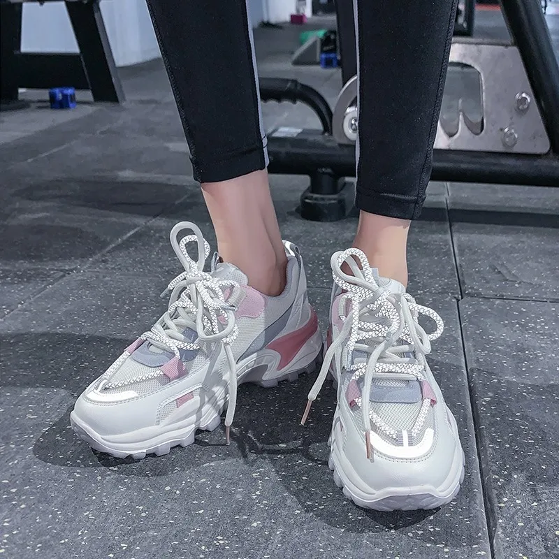 

Fashion Spring Mixed Color Platform Sneakers Women Shoes Korean Lace Up Chunky Sneakers New Women's Vulcanize Shoes 2021
