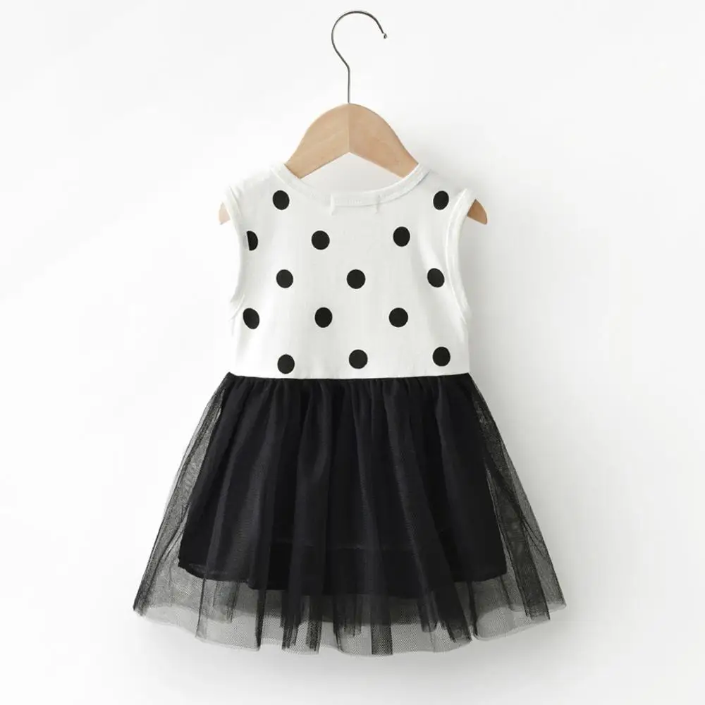 Детская одежда платье для девочек Летнее Детское Сетчатое в горошек без рукавов
