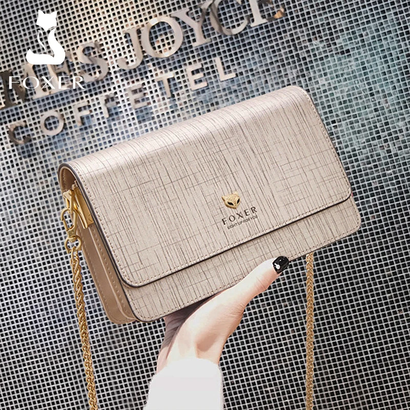 

Женская сумка через плечо FOXER, золотистая маленькая сумка из спилковой кожи, с откидной крышкой, для телефона,