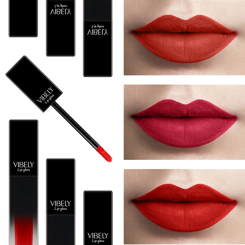 

VIBELY Velvet Lip Glaze Gloss Waterproof Makeup Non-sticky Easy Wear Matte Lipgloss Long Lasting Liquid Lipstick Black Tint Tube